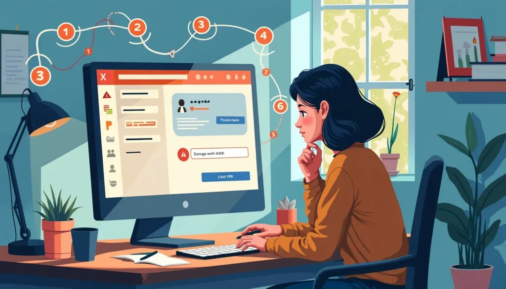 Create an informative and visually engaging illustration that depicts a step-by-step guide for troubleshooting Microsoft Word activation issues. The image