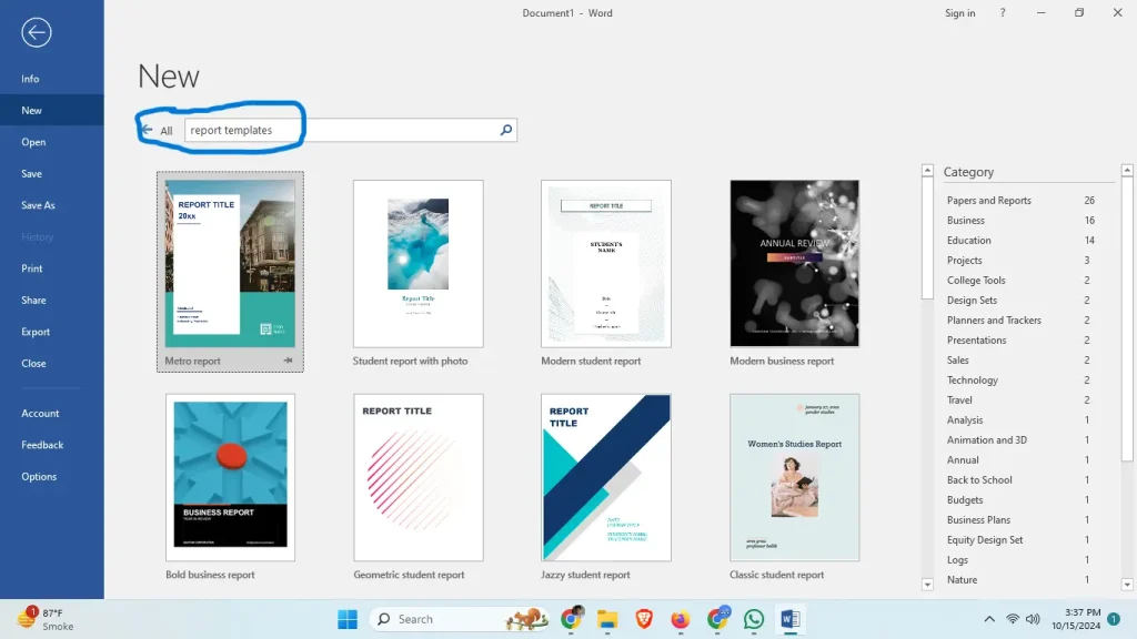Using templates for reports