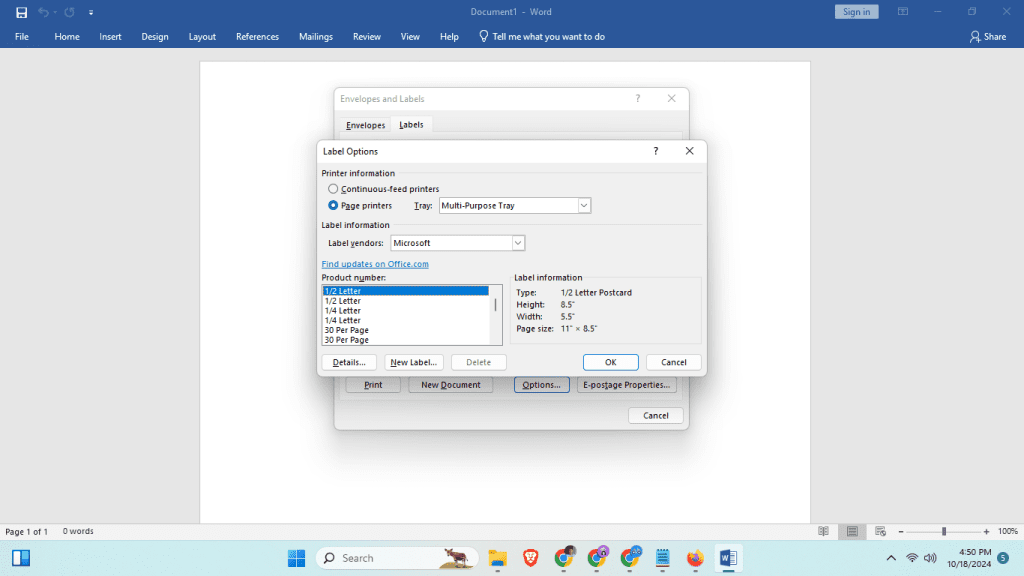 how to select label templetes in microsoft word