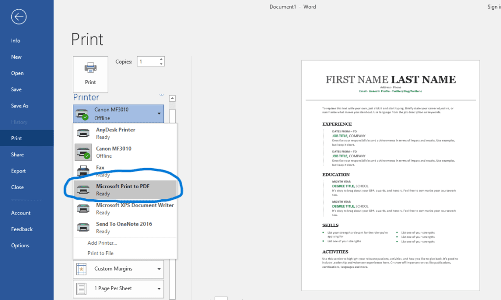 Use Print to PDF Option