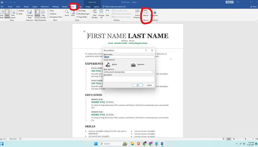 Assign Macros to Buttons or Keyboard Shortcuts