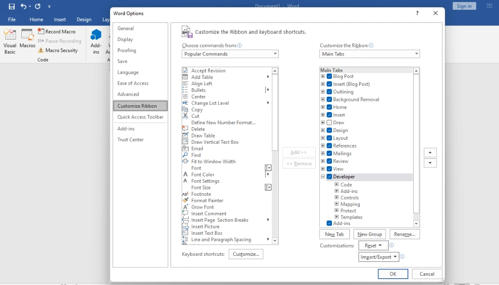 Setting Up Macros in Microsoft Word