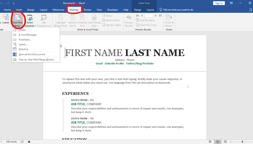 Setting Up the Mail Merge