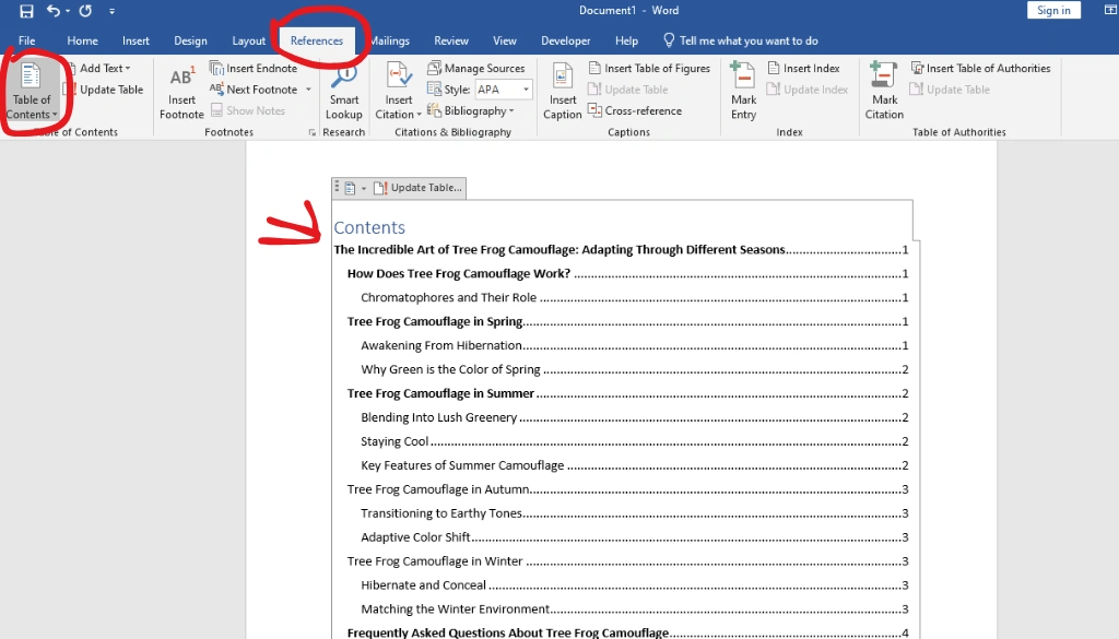 Generate and Customize a Table of Contents in MS Word