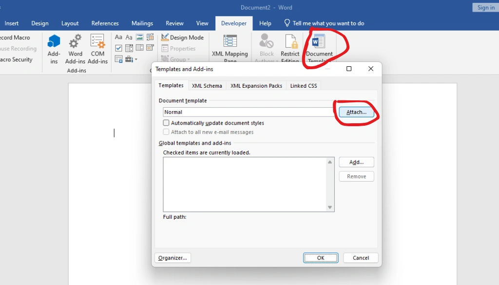 Attach the Template to Another Word Document