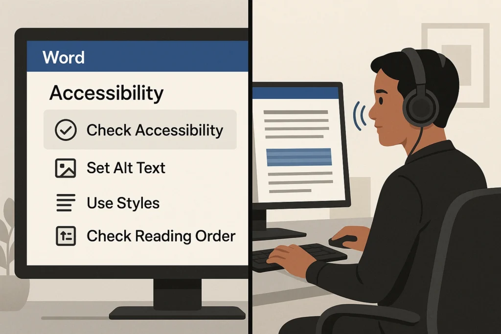 Word Review tab showing Check Accessibility button location
