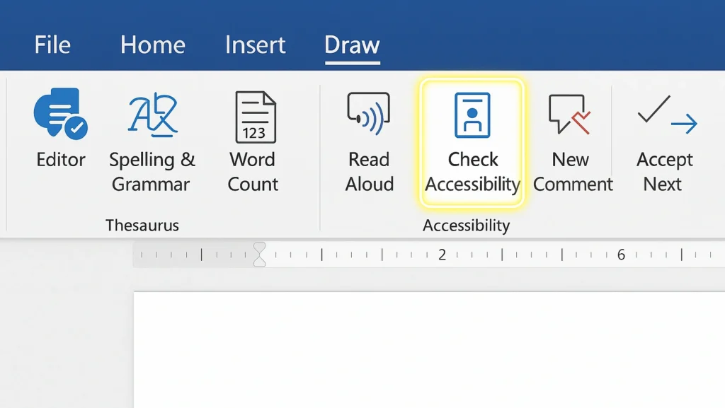 Microsoft Word accessibility settings panel displayed alongside user with assistive technology accessing document