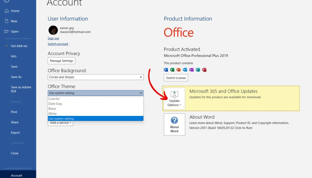 how to update office packages