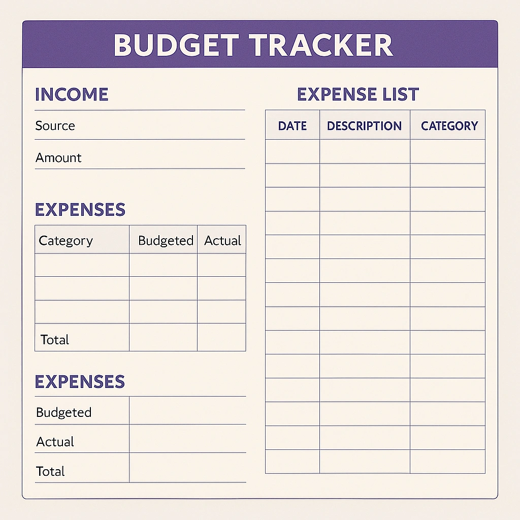 Budget Tracking template for managing income, expenses, and financial goals