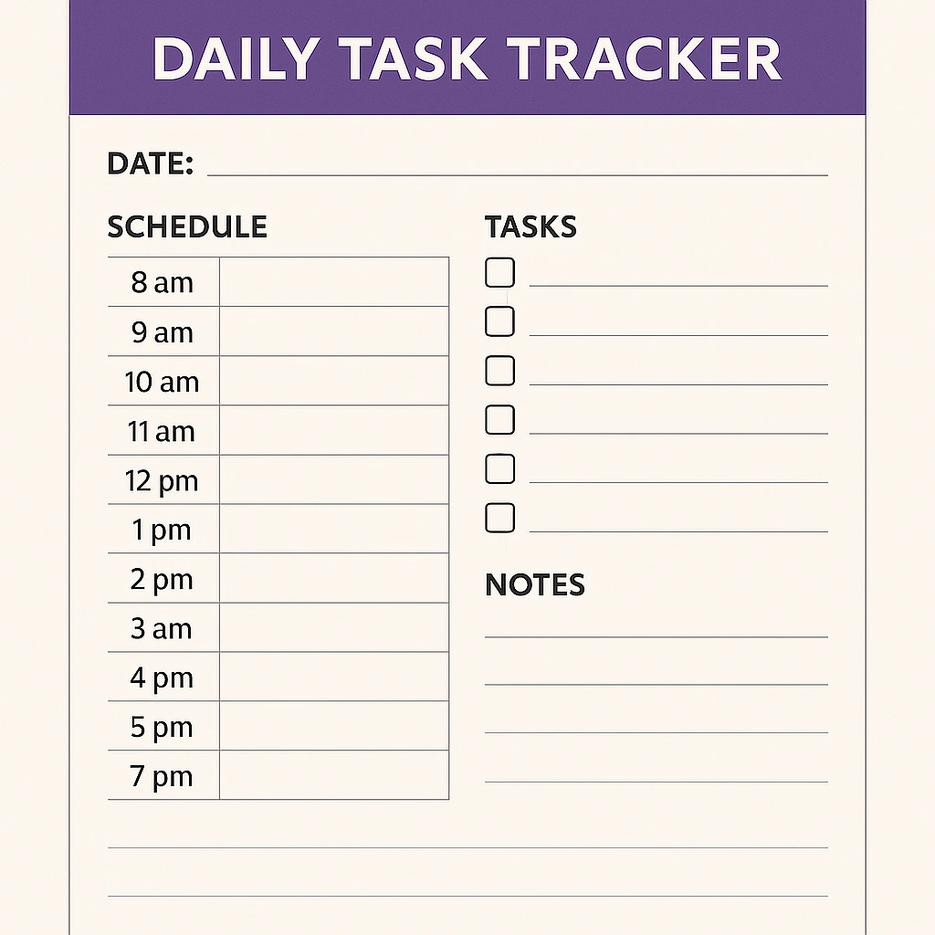 Daily Task Tracker template for managing daily responsibilities and habits