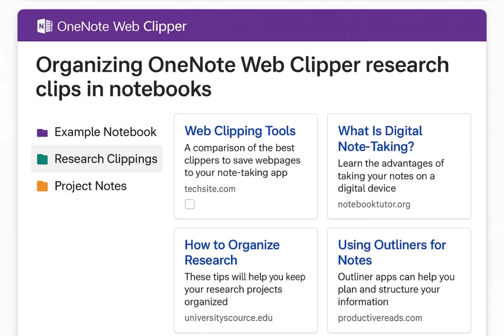 Organizing research clips into notebooks