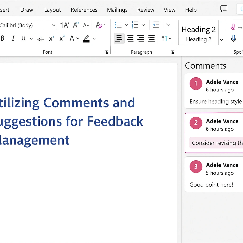 Word 365 co-authoring comments and suggestions pane for real-time collaboration