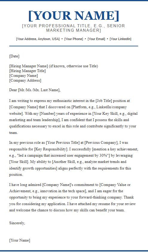 free Centered Cover Letter Template