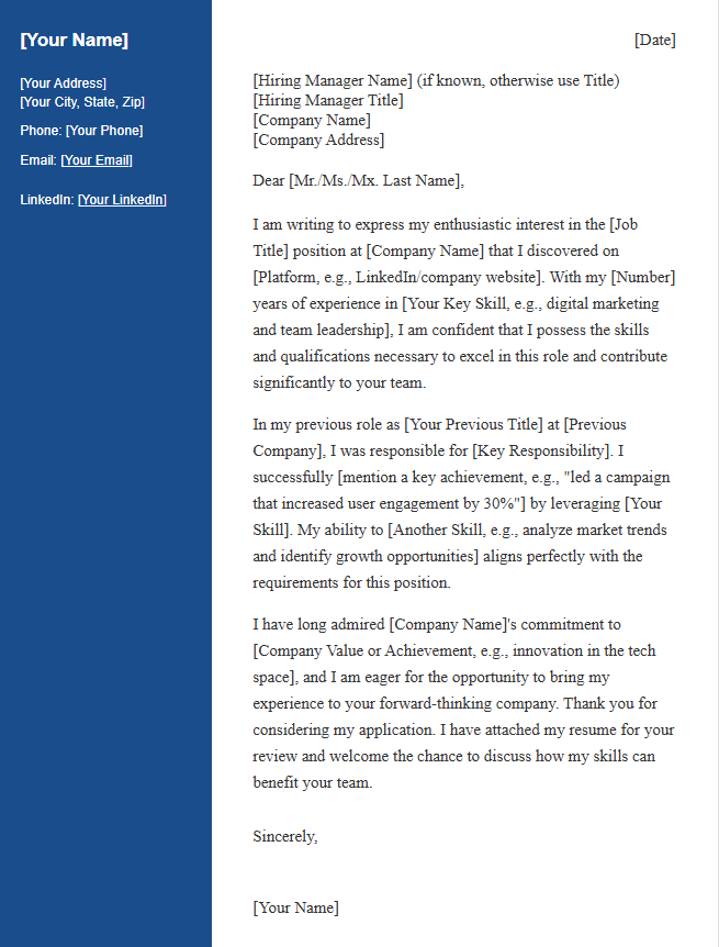 free Modern Two Column Cover Letter