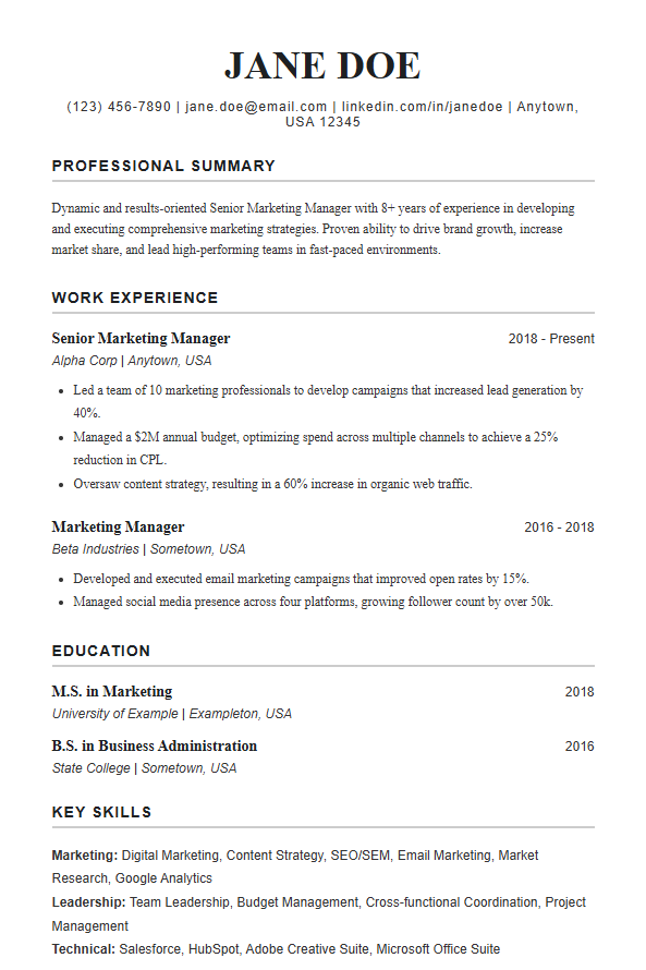 classic resume template