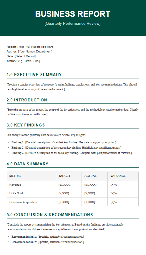 Free elegant business report template