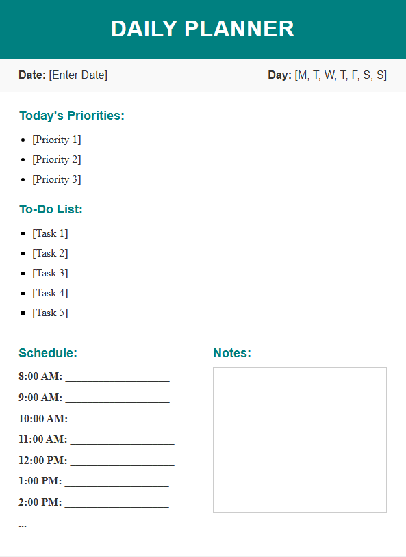 Free Daily Planner Template