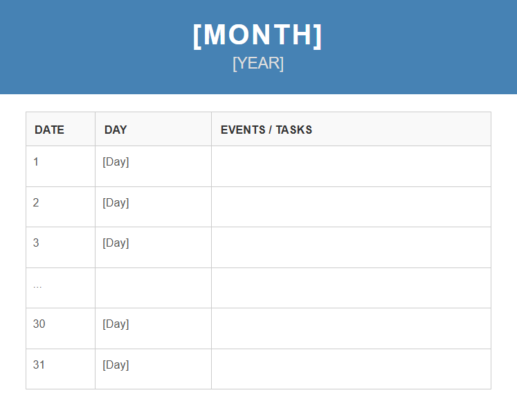 Free Monthly Agenda Calendar Template