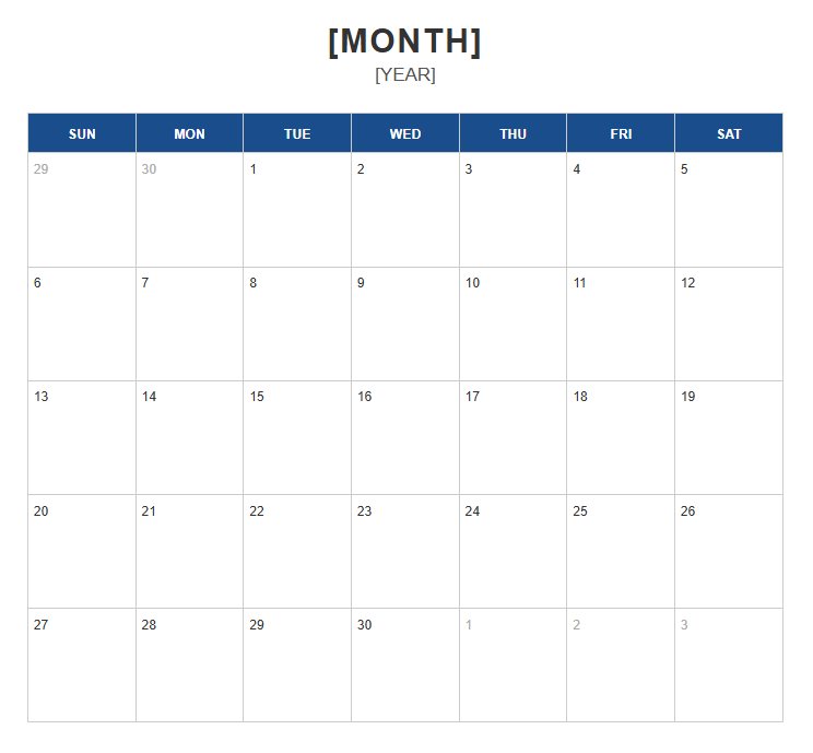 free Monthly Calendar Template