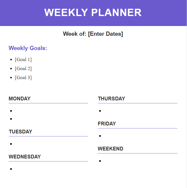 Free Weekly Planner Template