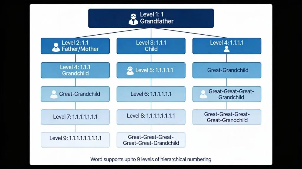 9-level family tree hierarchy diagram