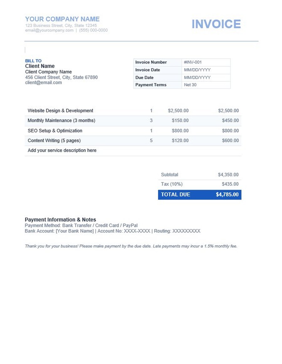 Invoice template preview