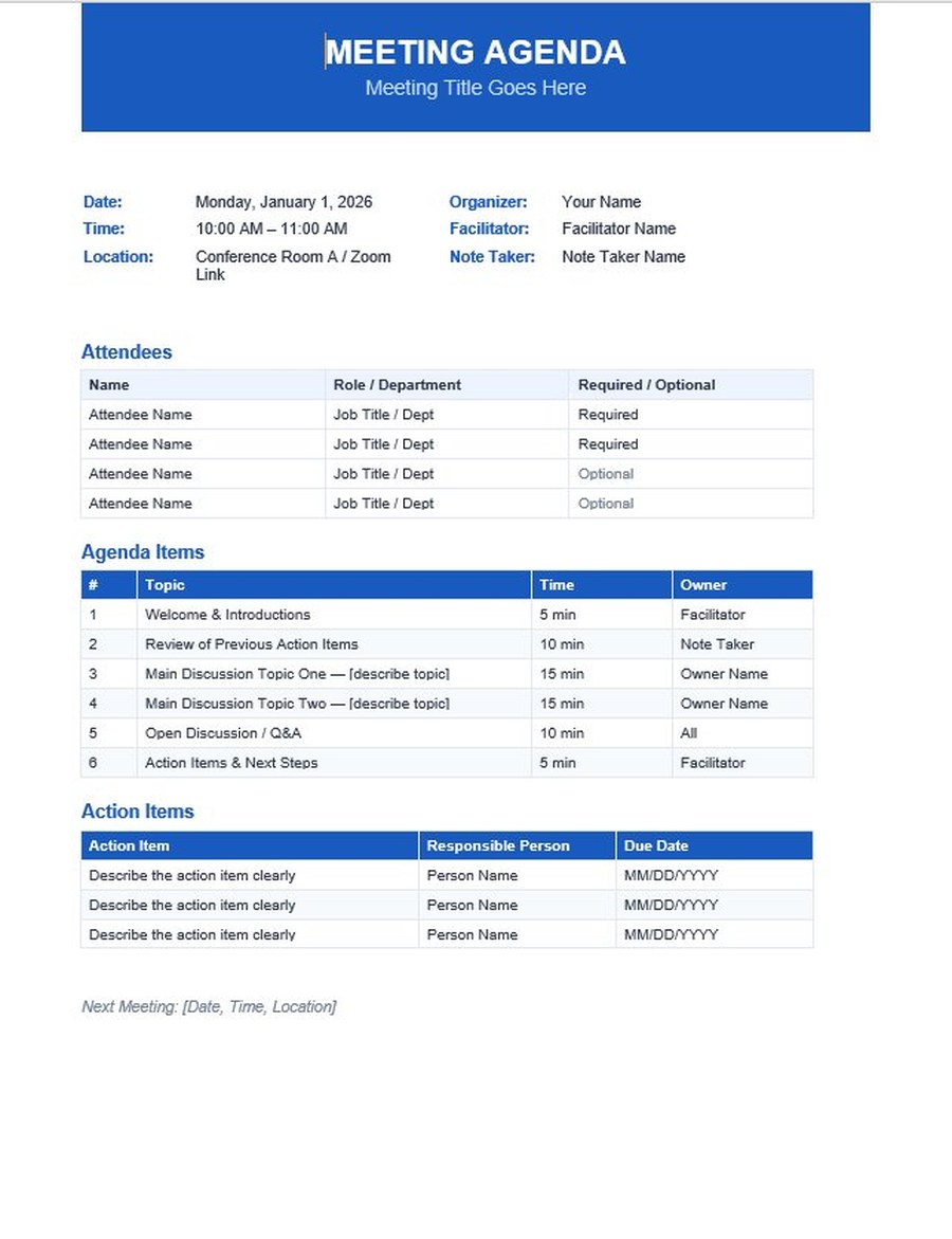 Meeting agenda template preview
