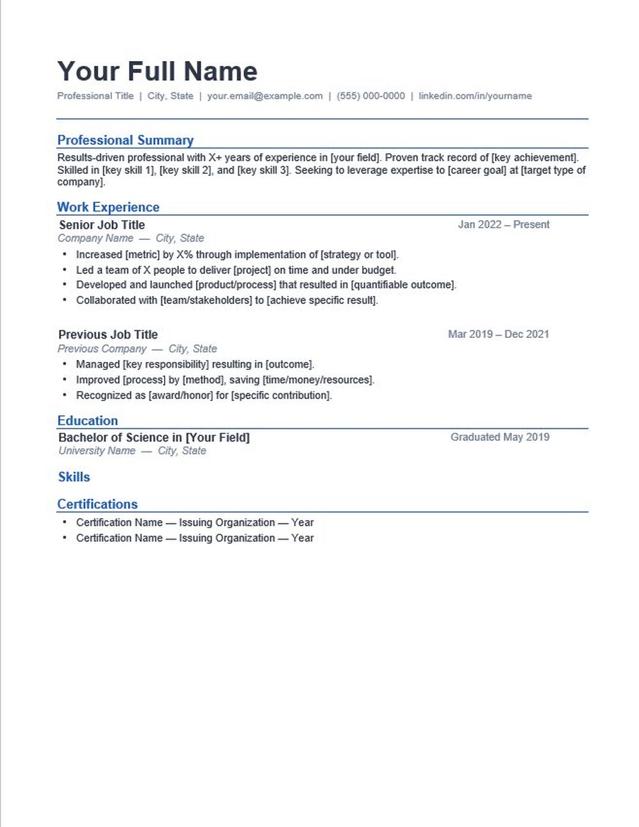 Resume template preview